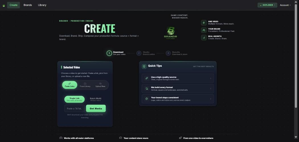 Brandr workspace themed for the Explorer tier — mint green