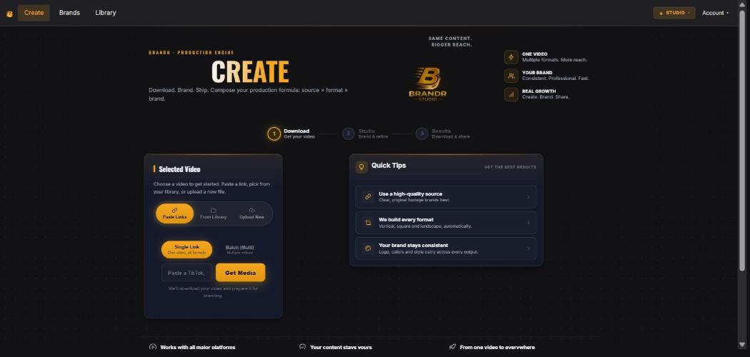 Brandr workspace themed for the Studio tier — amber