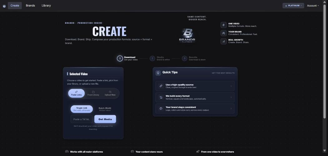 Brandr workspace themed for the Platinum tier — icy blue